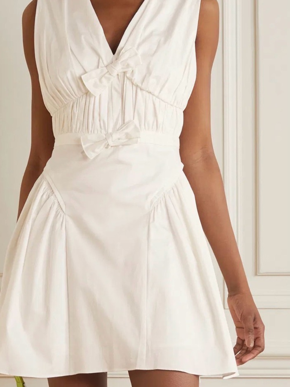 Self-Portrait White Sleeveless Tie-Front Mini Dress